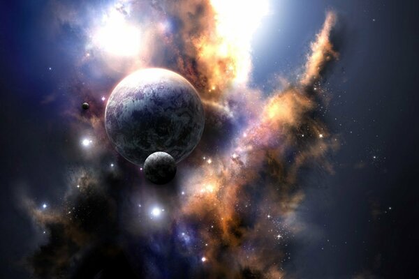 Planets and satellites and the beautiful glow of space