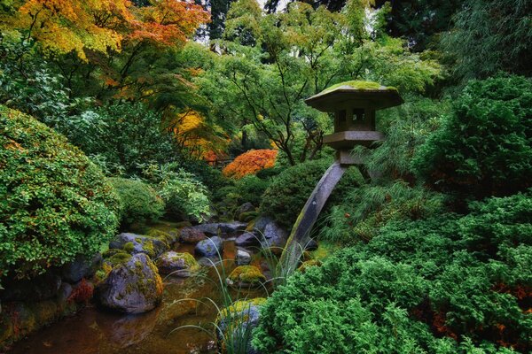 Paesaggio del fiume giardino giapponese