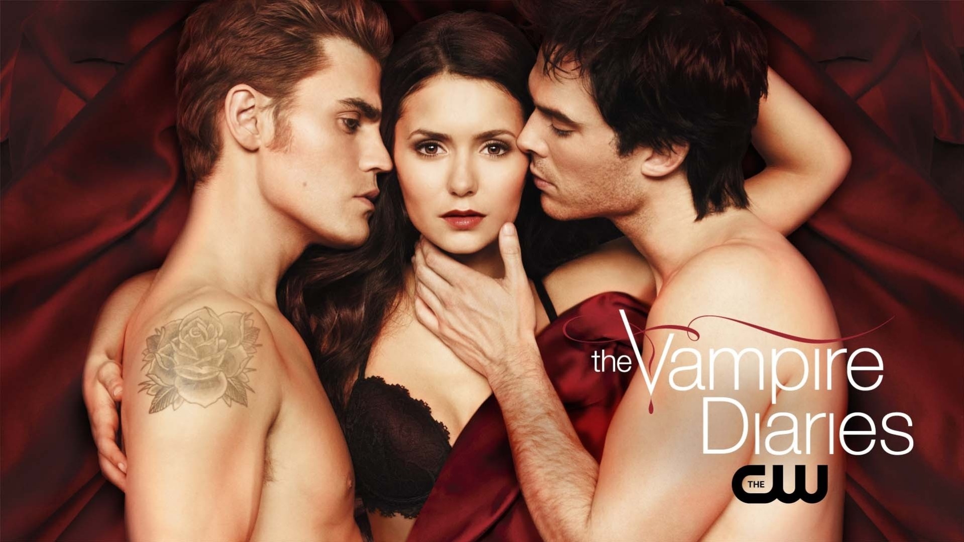 vampire diaries series paul wesley background ian somerhalder nina dobrev ian somerhalder red