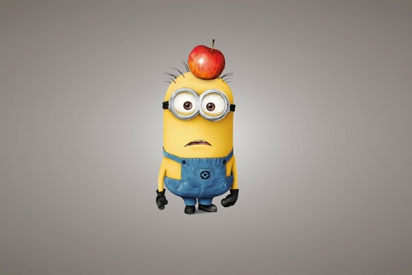 Minion con una manzana en la cabeza sorprendido