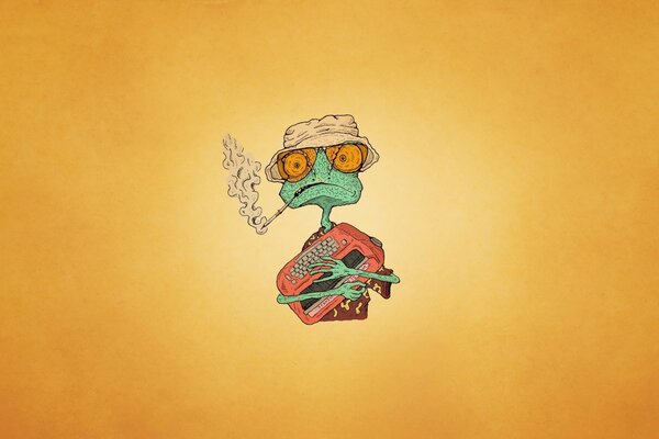 RANGO IN SUNGLASSES ON AN ORANGE BACKGROUND