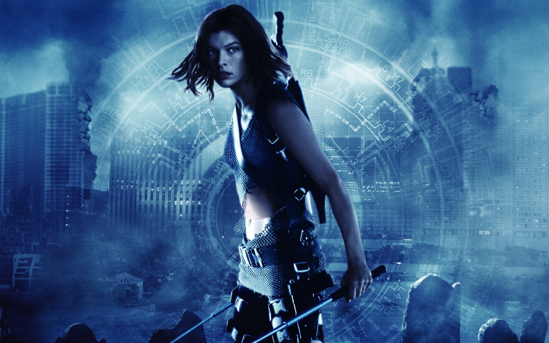 milla jovovich resident evil tono azul destrucción casas