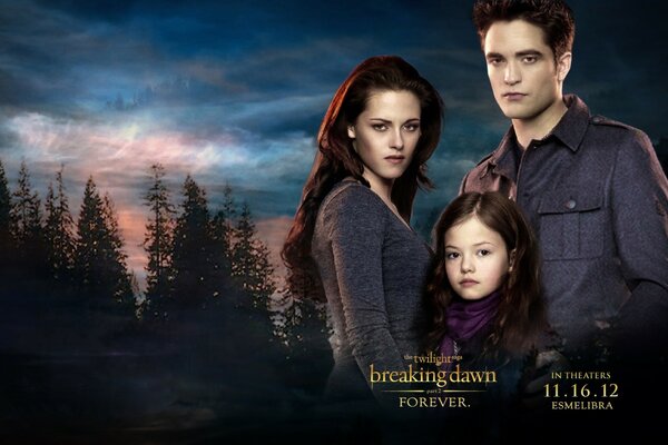 Affiche avec les personnages principaux du film «Twilight. Saga. Dawn: Partie 2»