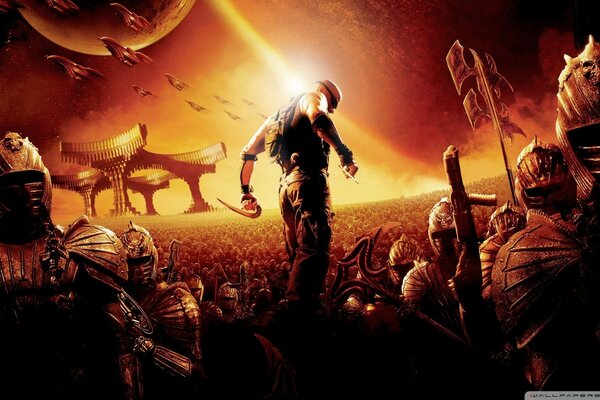 Vin Diesel in the Chronicles of Riddick under the Setting Sun