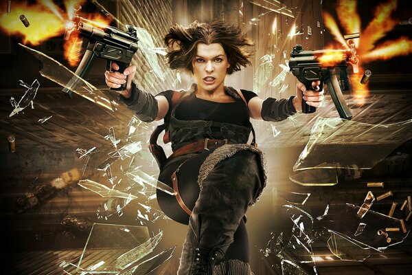 Strzelająca Milla Jovovich z resident evil