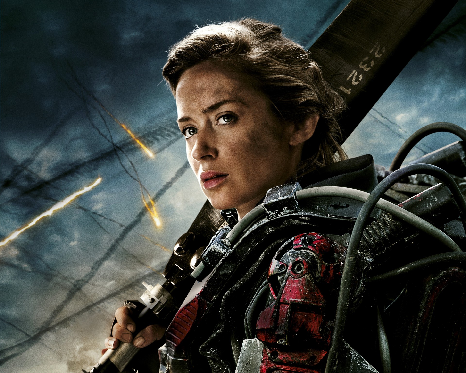 woman sky film adventure weapon movie sword darkness action armor cloud warner bros. srv village roadshow pictures bombing 2014 fantasy girl emily blunt face