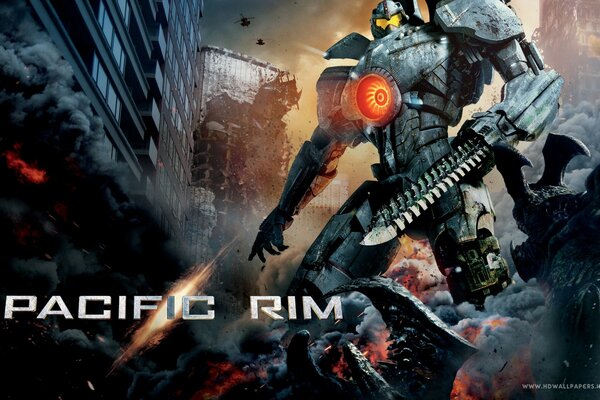 Un enorme robot de hierro en la película Pacific RIM