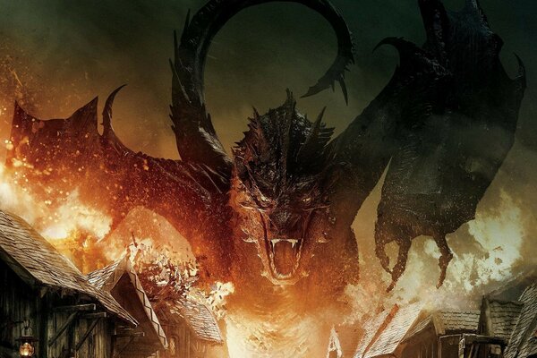 Fotograma de la película el Hobbit batalla con el dragón 