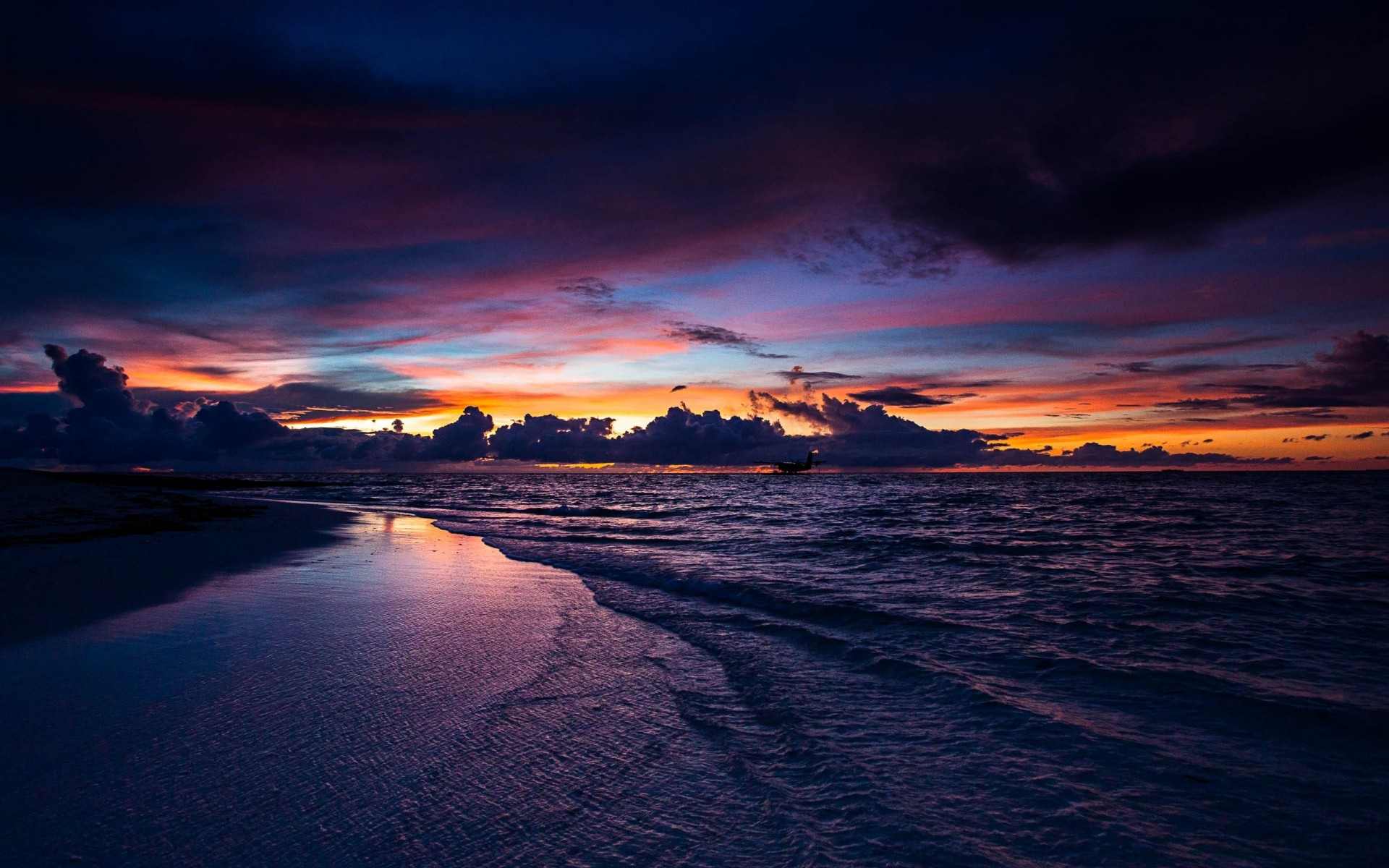 maldives plage mer coucher de soleil nature