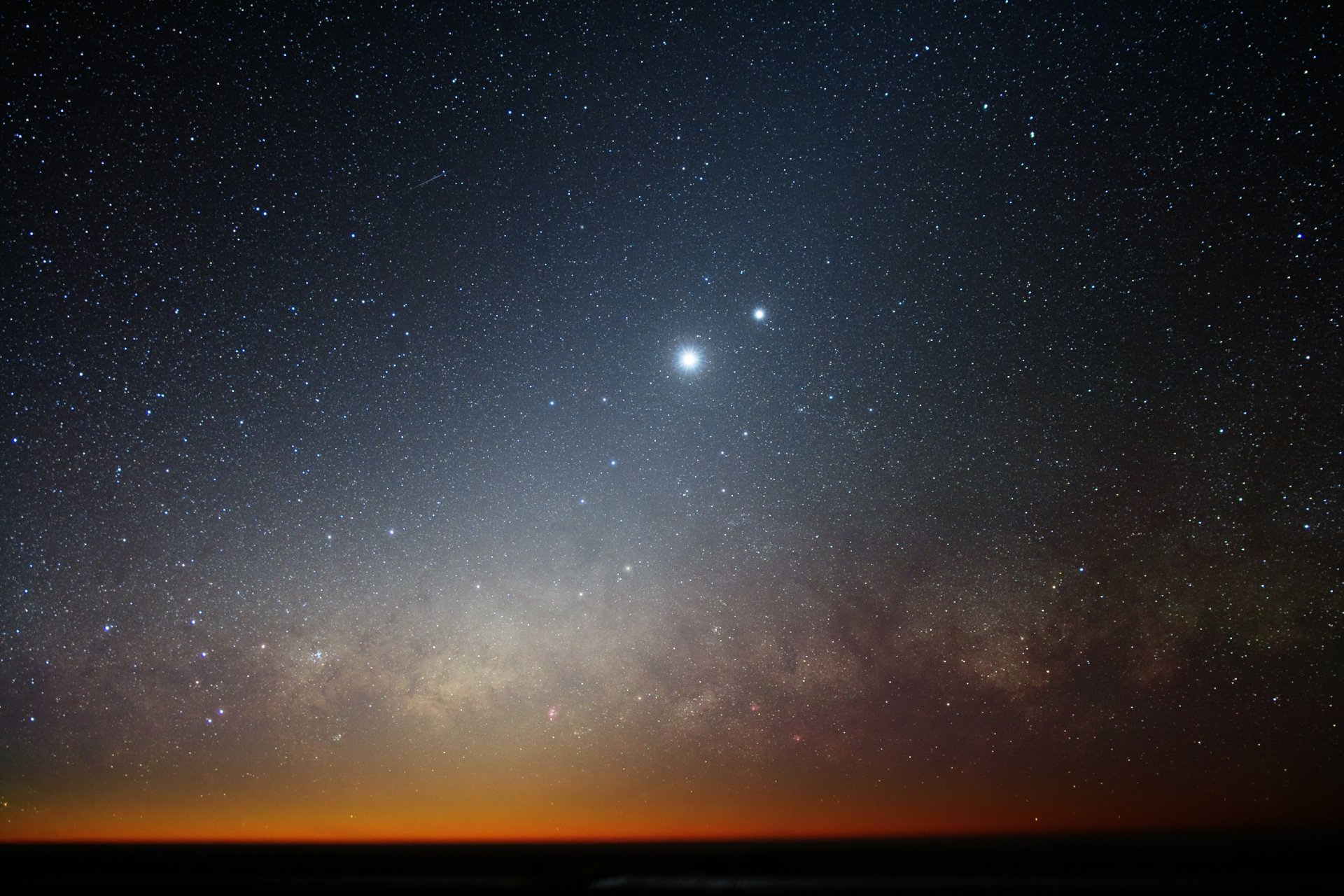 lune vénus galaxie voie lactée étoiles horizon