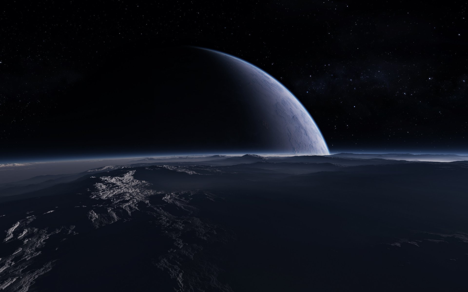 planet surface fog star landscape