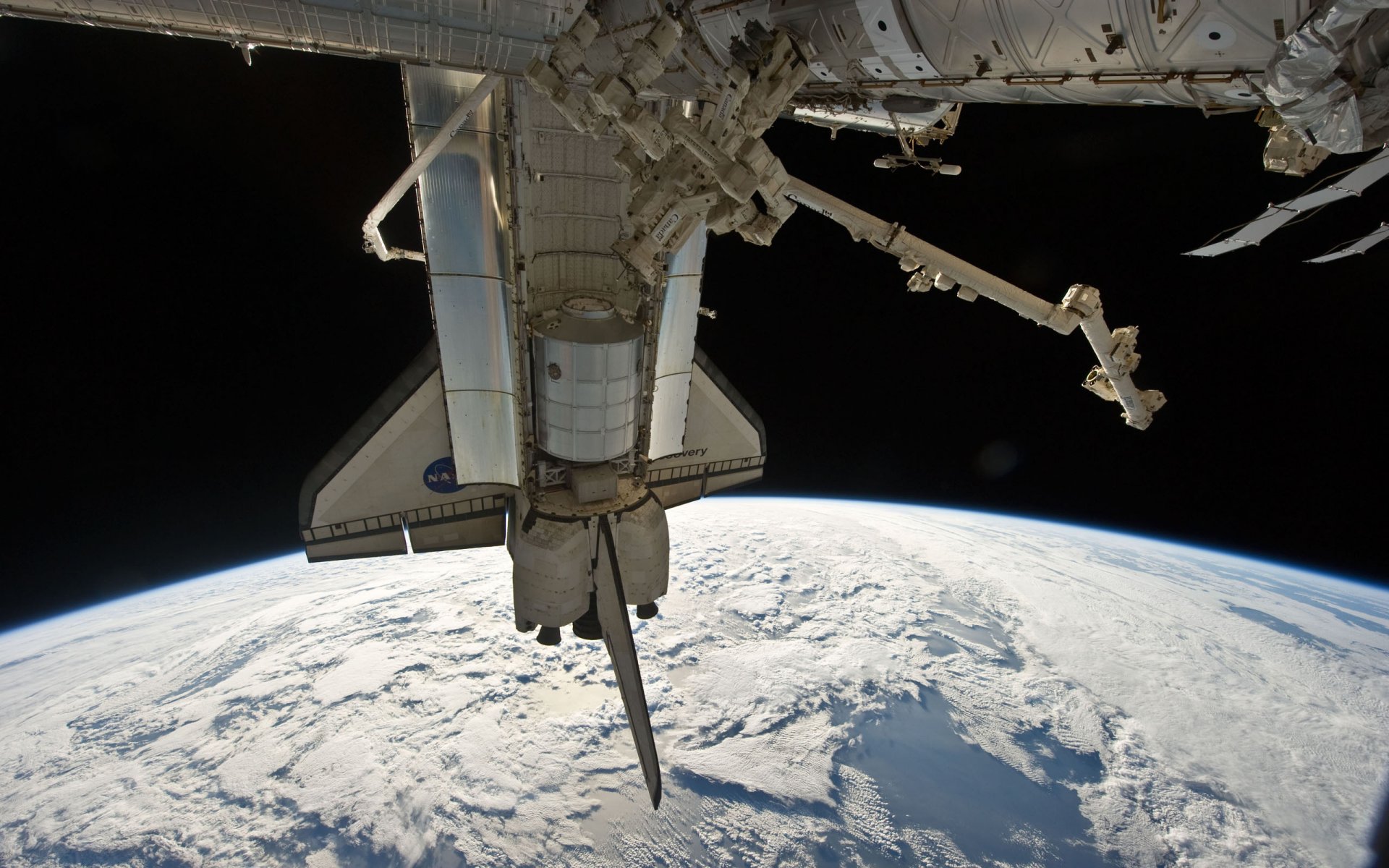 planet clouds surface shuttle station docking