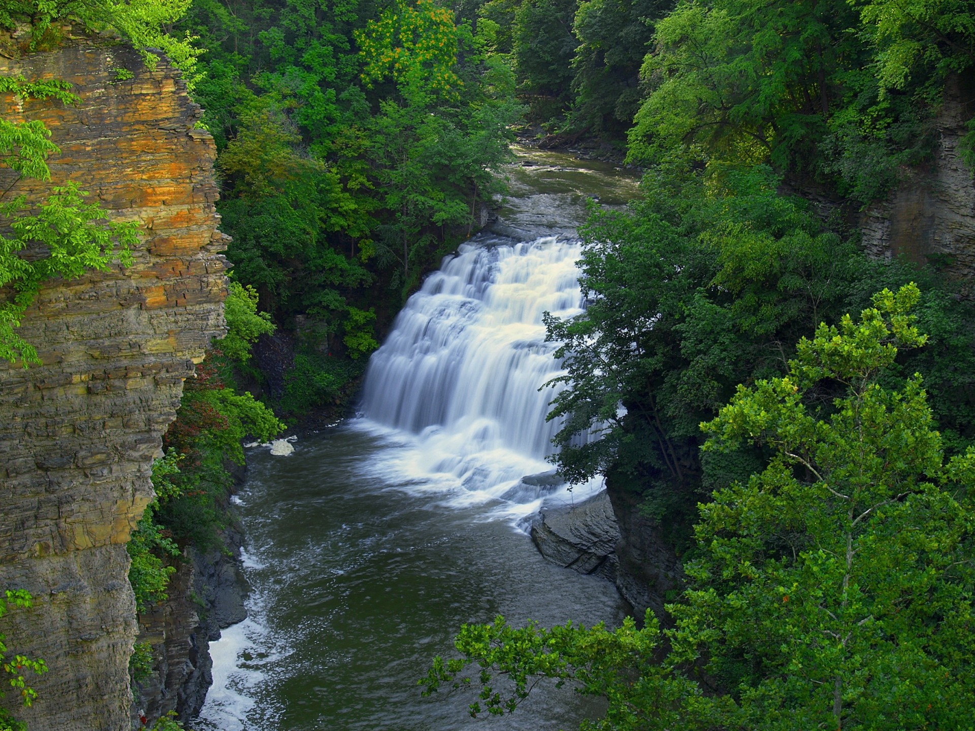 bäume felsen wasserfall fluss natur