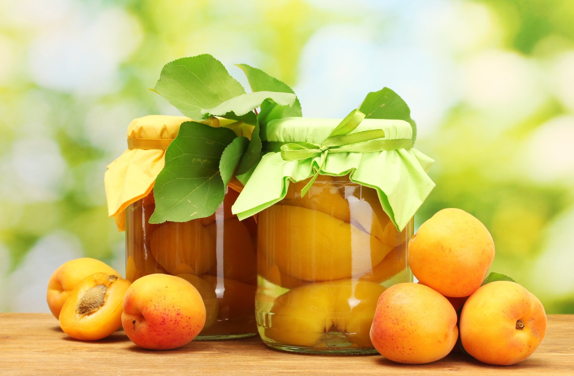 table jars fruit leaves apricots compote