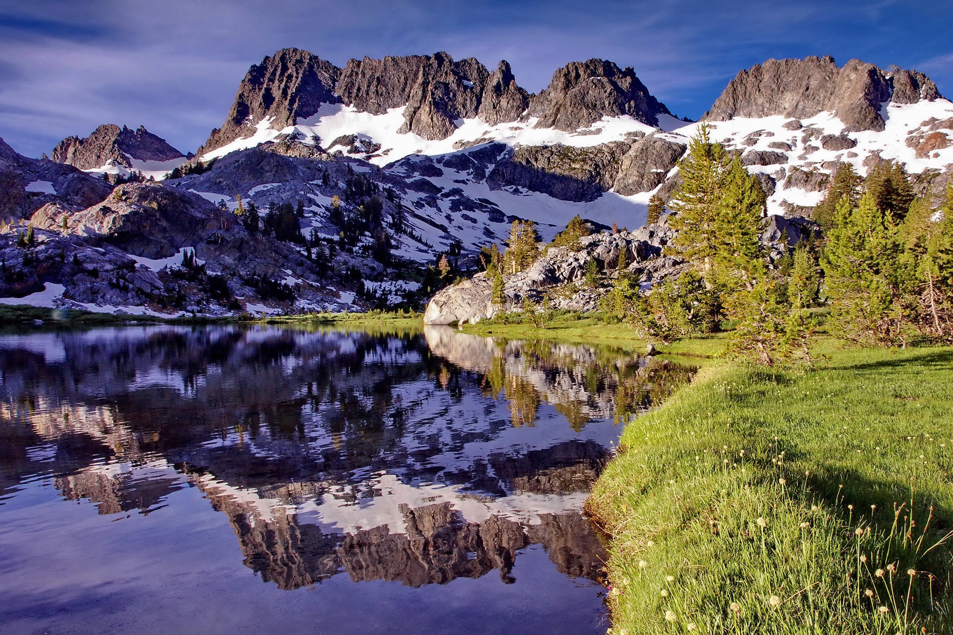 mountains lake the sky reflection rock