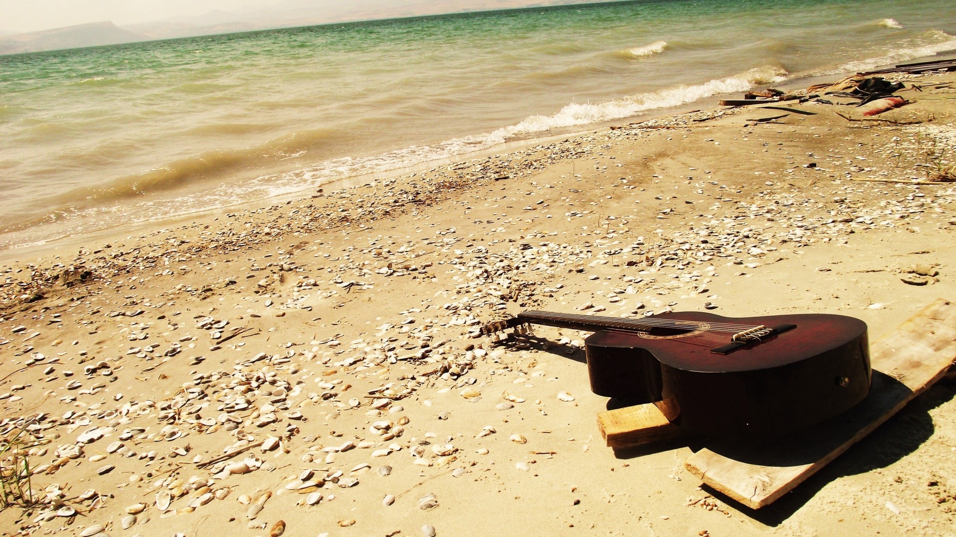 steine strand romantik ufer gitarre sand