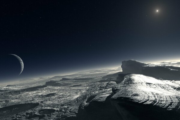 Art surface de la lune et vue sur d autres planètes