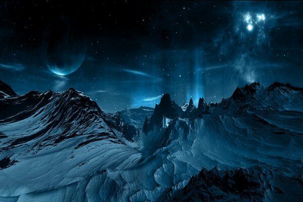 The night sky on a cold and lifeless planet