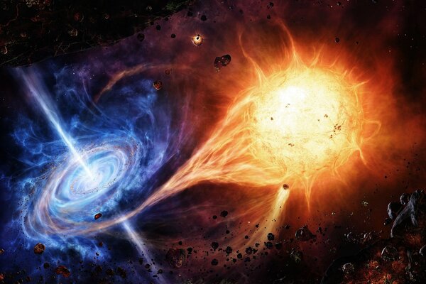 Mélange d explosion de Supernova et de galaxie spirale