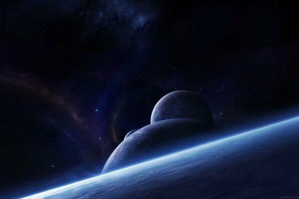 Space. Blue planets of the galaxy