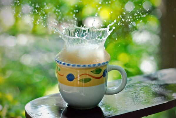 Splashes of water from a beautiful mug