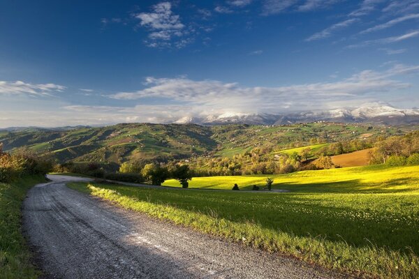 Summer Landscape roads mountains and fields