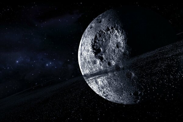 Planeta z kraterem i pierścieniem Asteroid