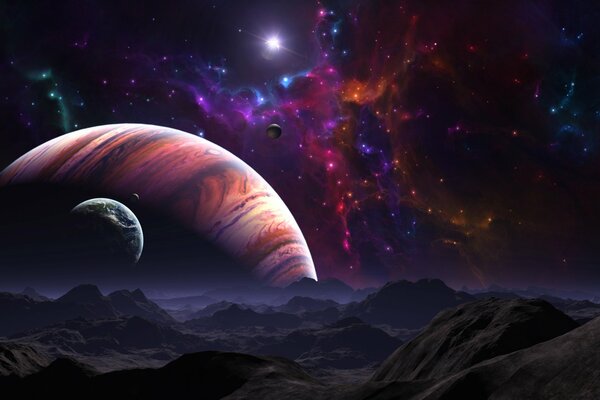 Gas giants of the surface of planets on wallpaper