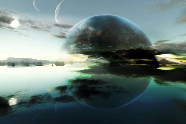 Horizontale Wasserreflexion des Planeten