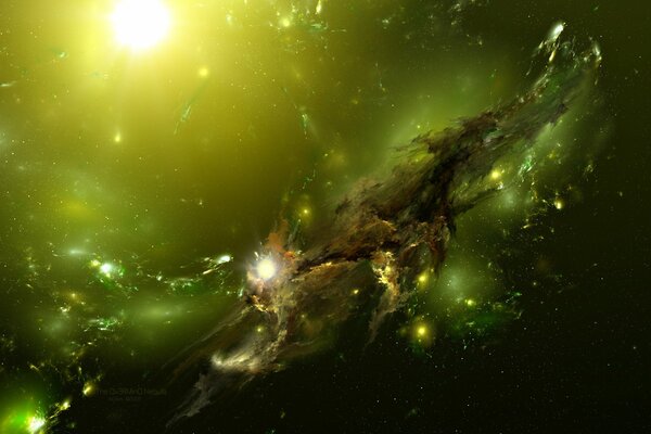 Nebulosa gigante nella luce verde dell universo