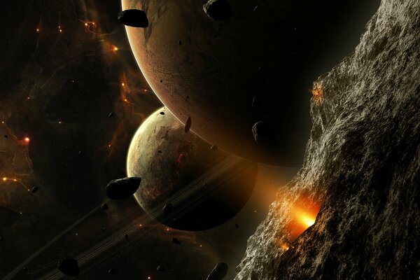 Asteroids and planets in outer space