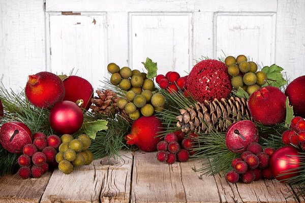 Pine twigs and decorations for the new year