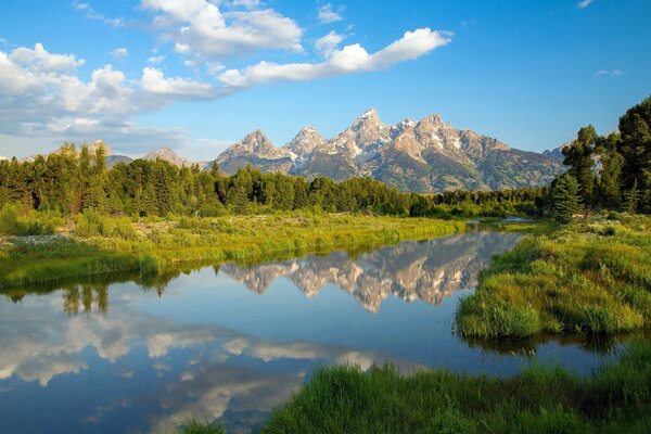 The silence of the mountains in the reflection of the lake