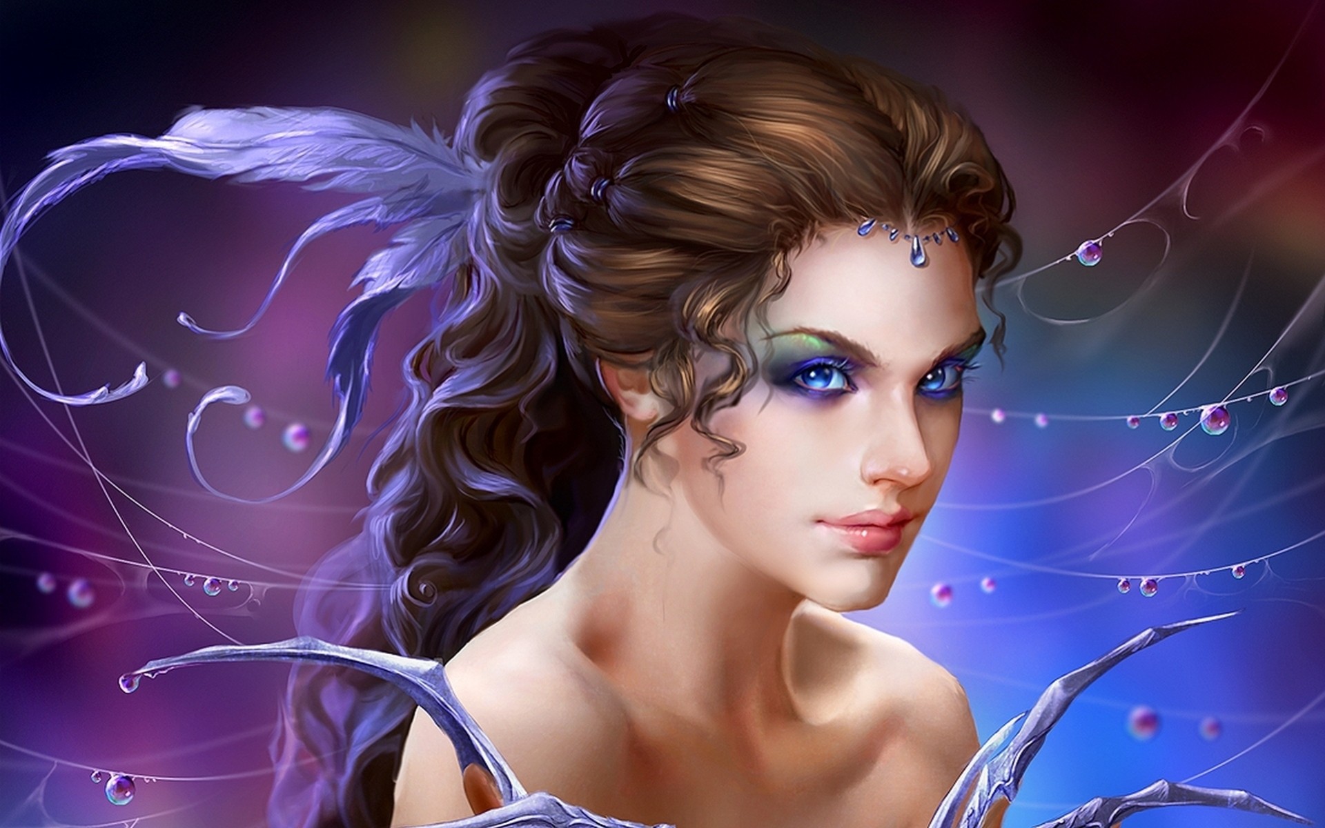 uildrim art falls girl hair magic feathers decoration fantasy sorceress web rose