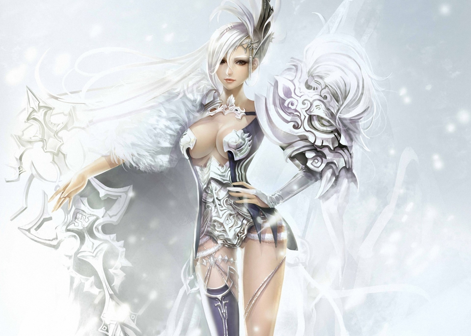 art girl sword fantasy white hair