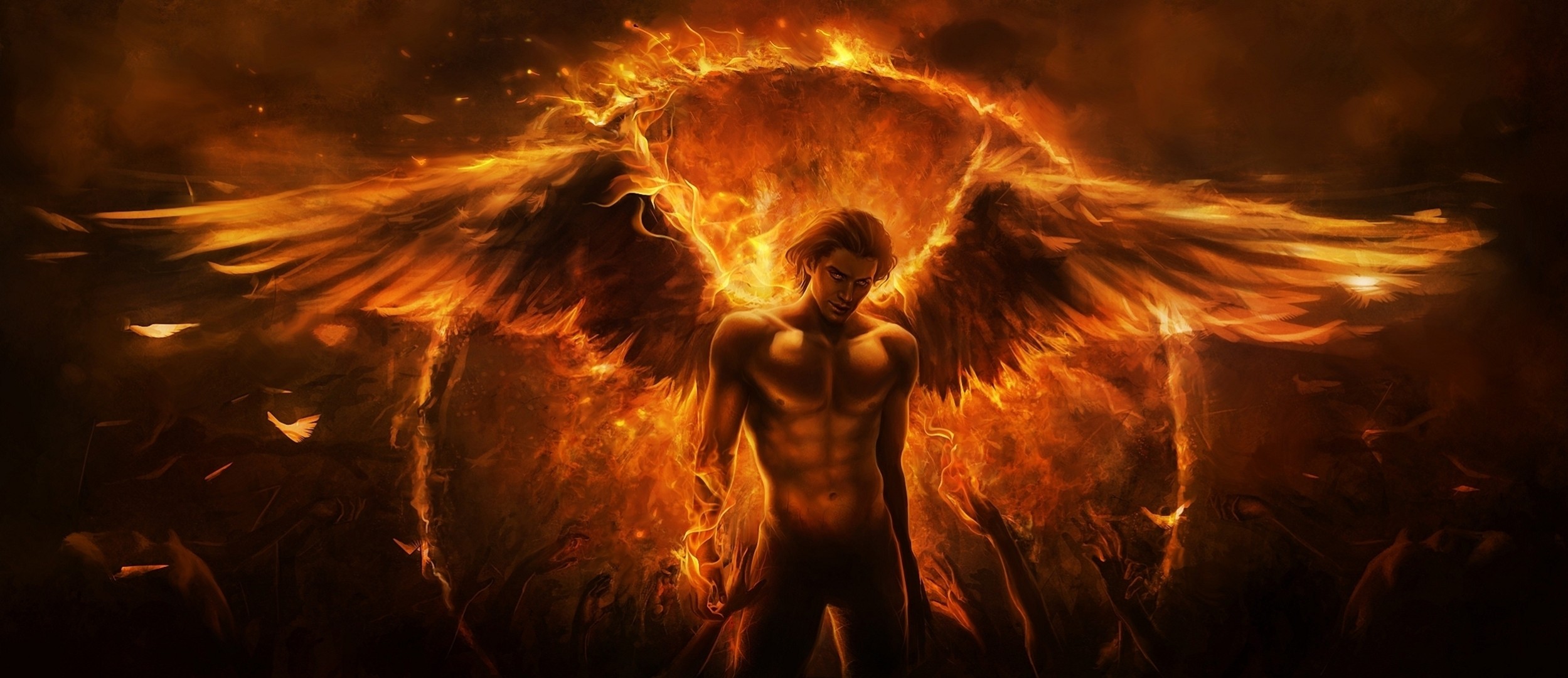 arte alas ángel fuego imaliea manos demonio hombre