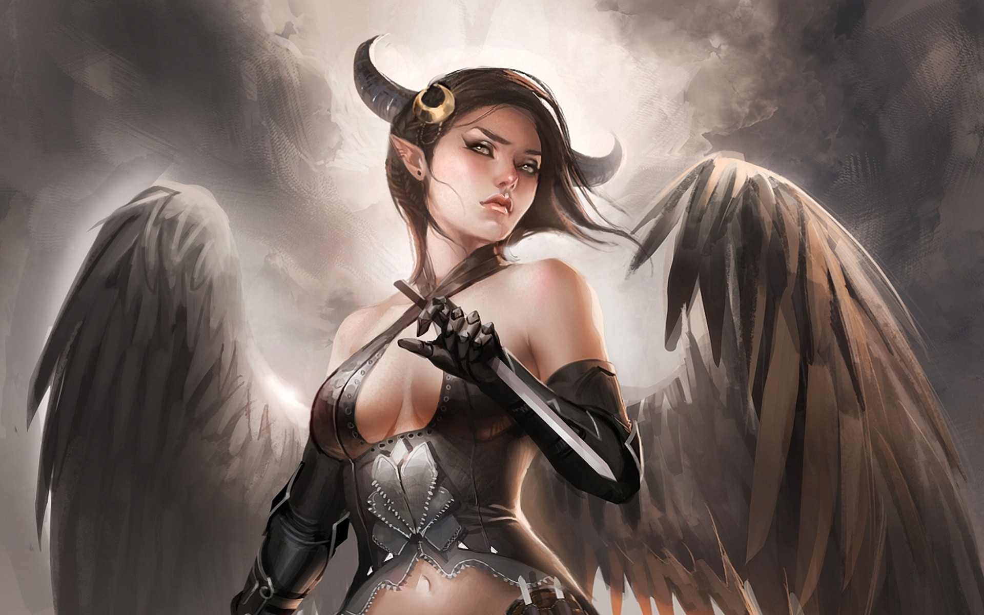 art girl light angel horn of the blade wing