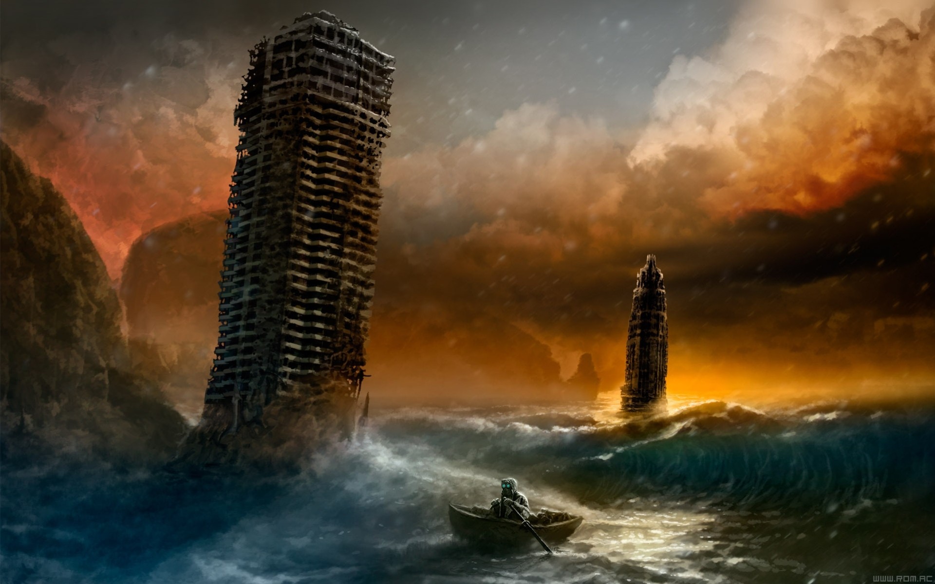 arte máscara ola mar edificio ruinas romance del apocalipsis alexiuss barco