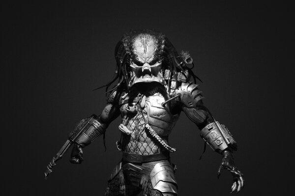 El personaje de la película de acción de fantasía de culto Predator sin máscara facial