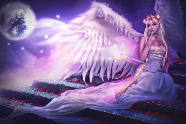 Fantasy. Drawing of an angel girl. Magical Girl