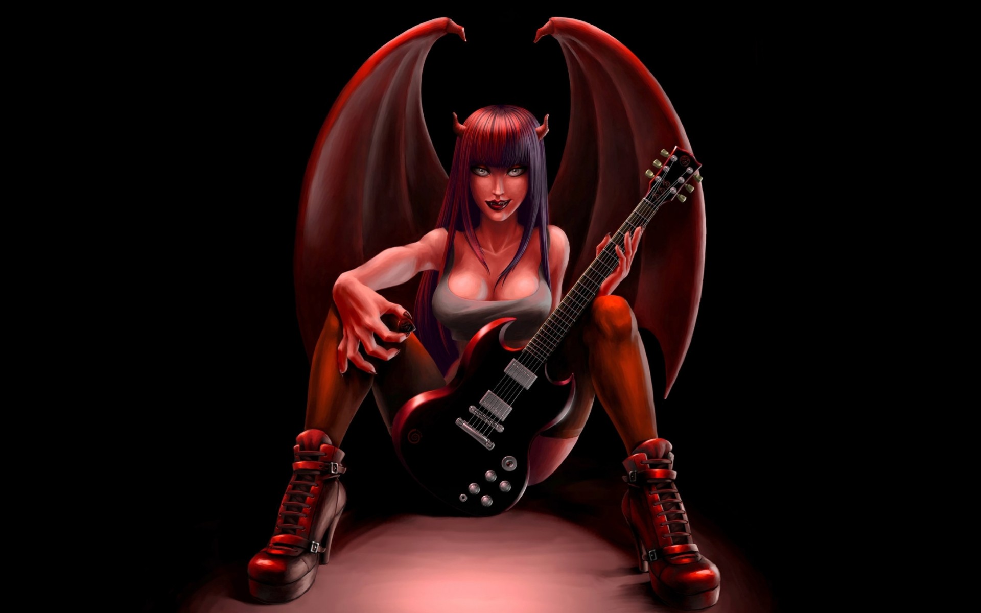 guitarra demonio alas chica cuernos