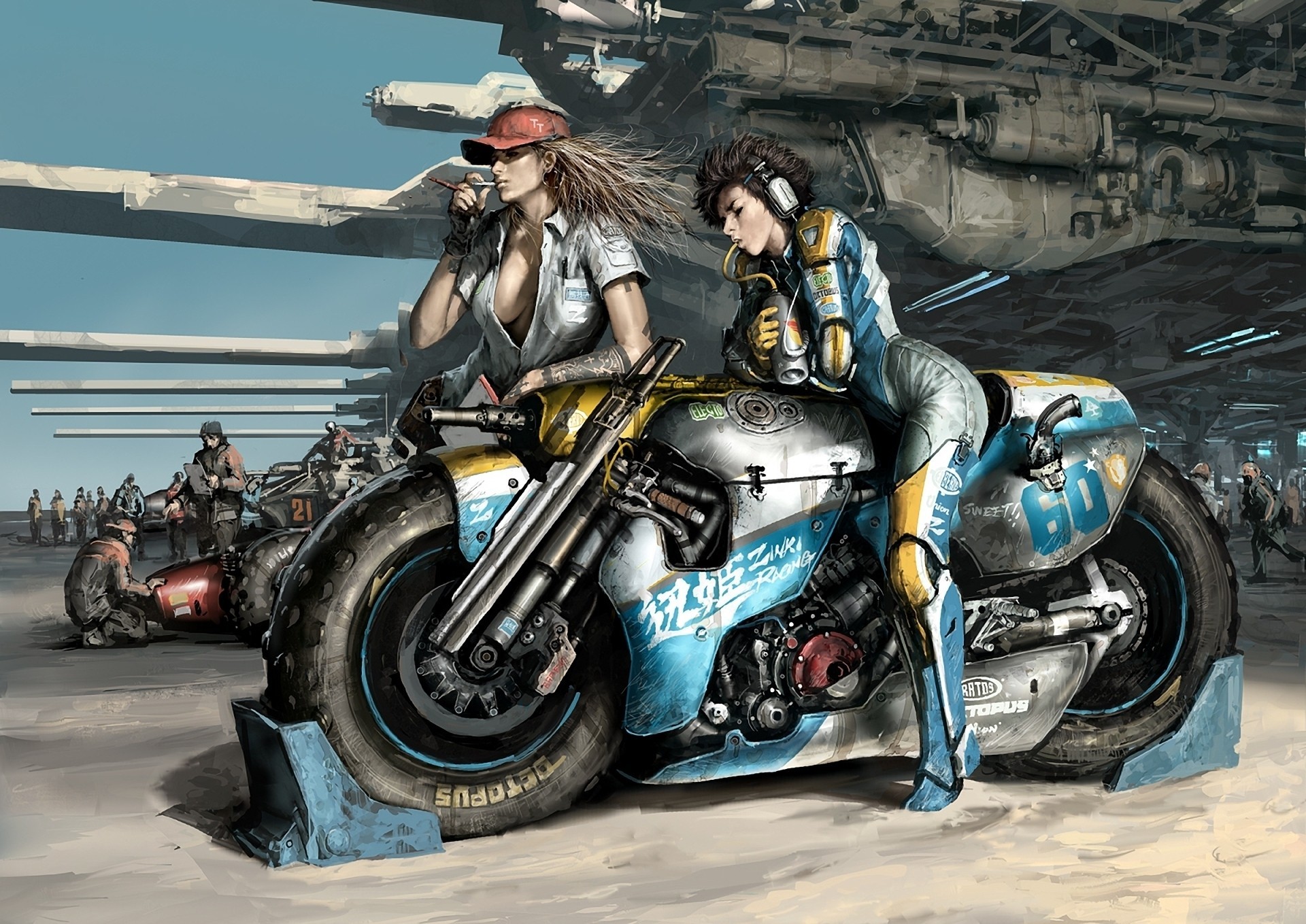 art arme filles attente moto course