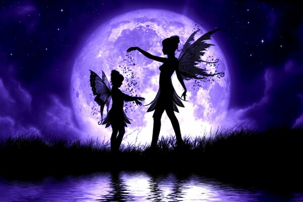 Image of a girl and a child of fairies