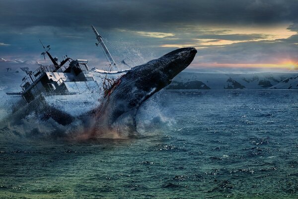 Phantasmagorie von einem Schiff, das aus dem Meer herauskommt