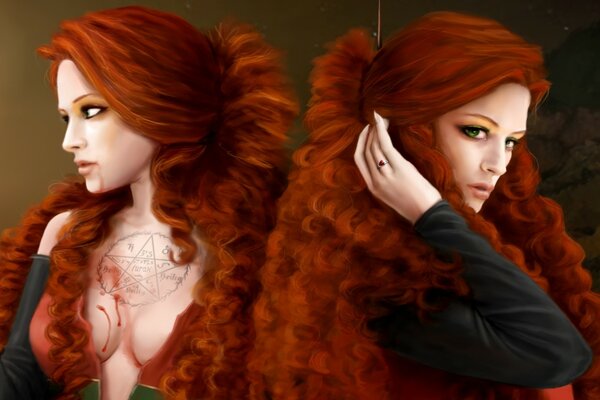 Fantastique visage de fille aux cheveux rouges