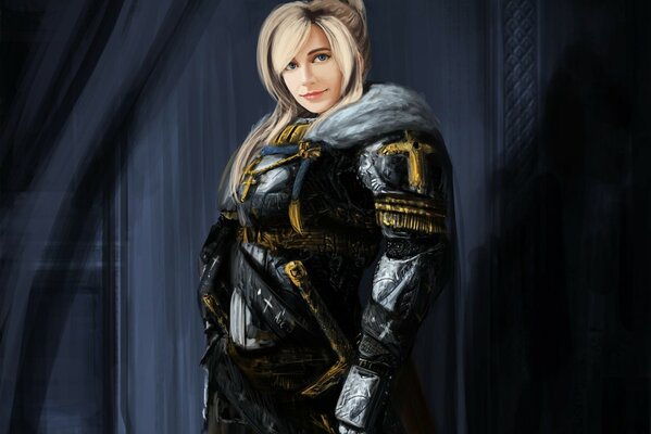 A female warrior in a knight s outfit