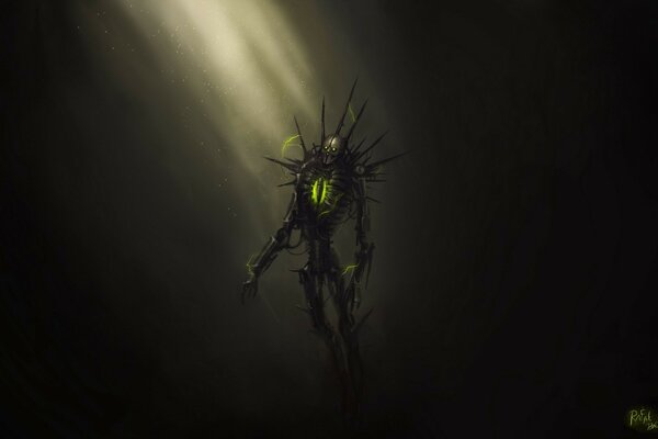 Necron de warhammer 40k en un rayo de luz