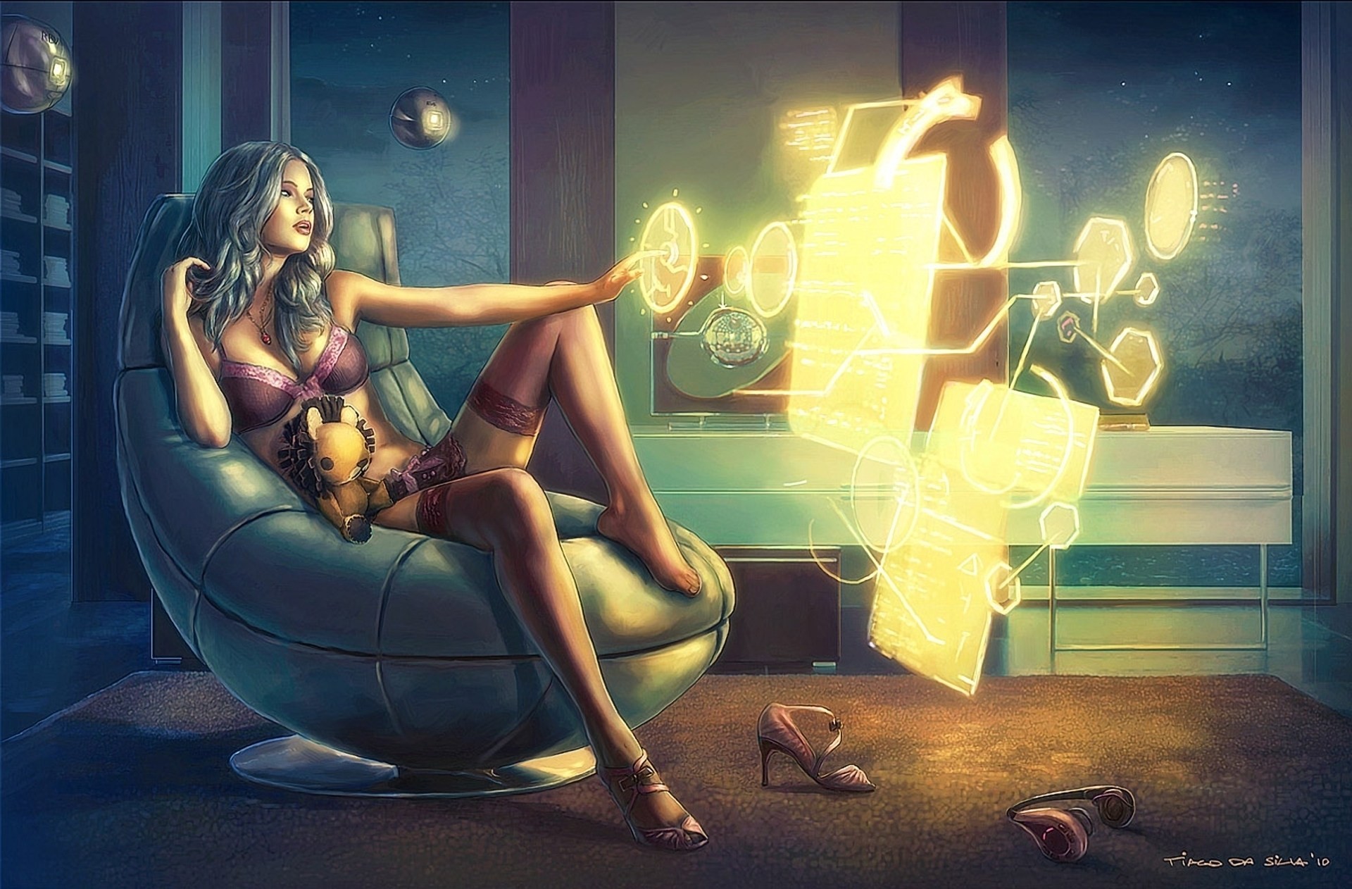 pendant art girl toys interface room underwear leo chair computer fiction system shoes stockings headphone