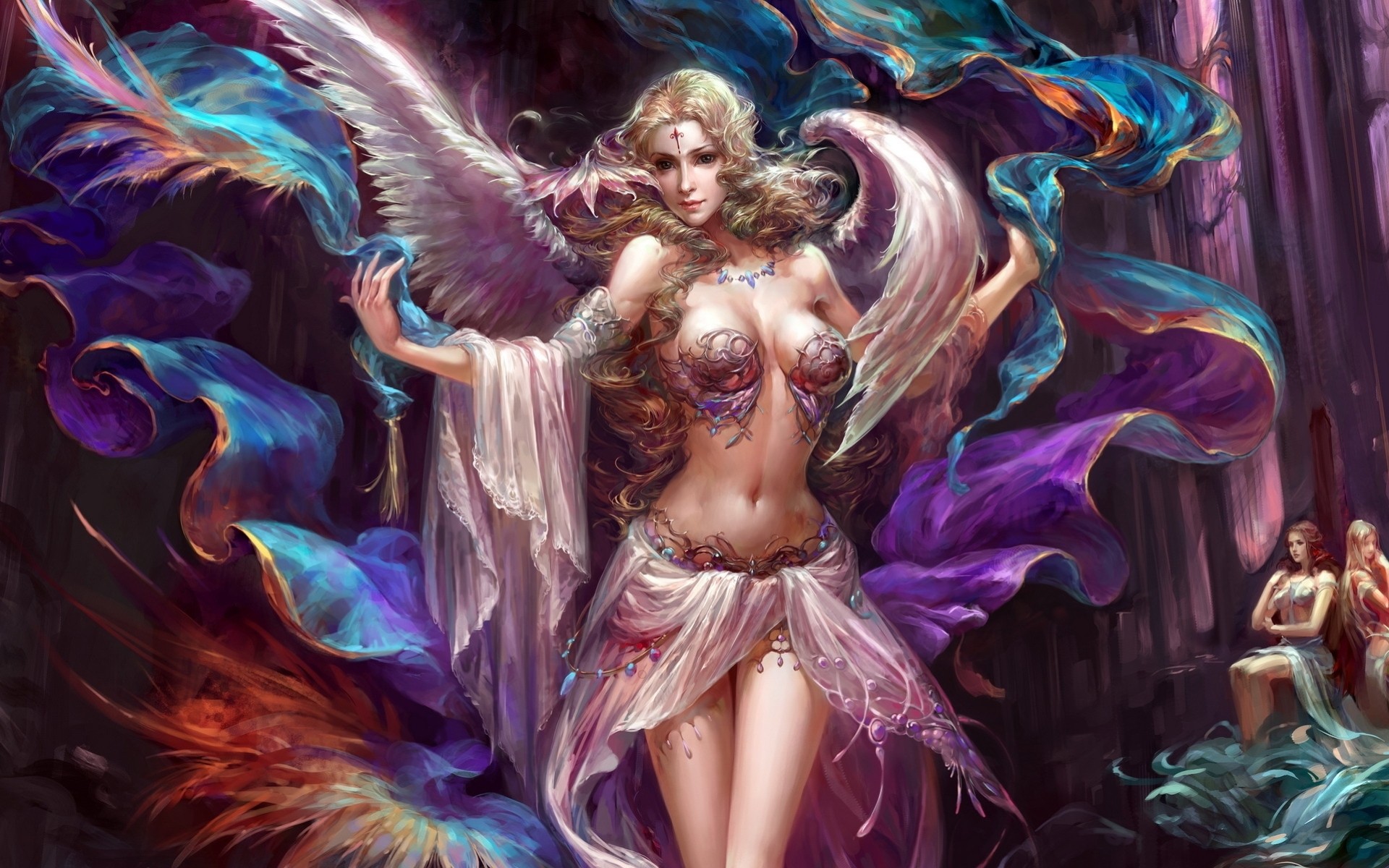 fille ange forsaken world regarde le spectateur plumes ailes