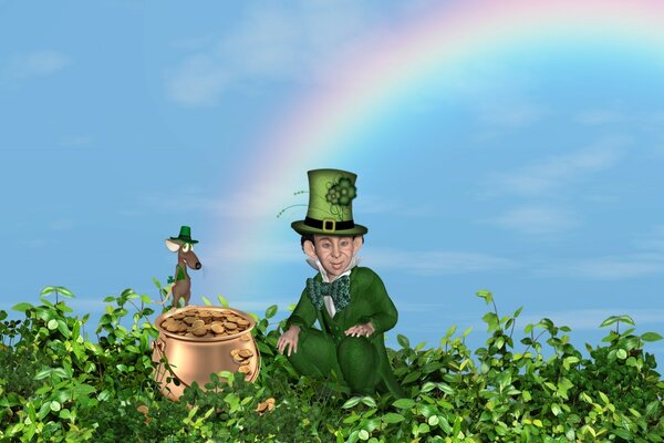 Leprechaun at the end of the rainbow